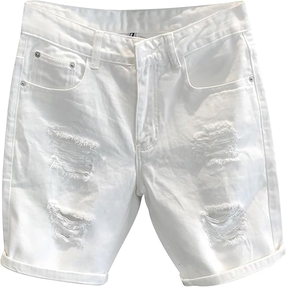 Men's Ripped Jean Shorts, Casual Streetwear Slim Fit Denim Shorts for Men Fashion Straight Comfort Flex Waist Short