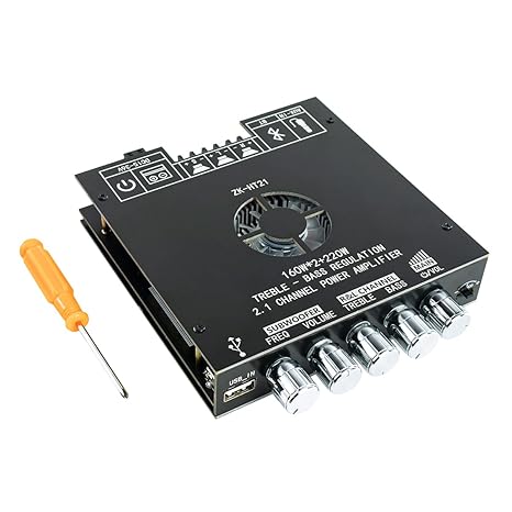 ZK-HT21 TDA7498E Bluetooth Amplifier Board 160W2+220W Subwoofer 2.1 Channel Audio Receiver Power Amplifier Module with Treble and Bass Control for DIY Speakers