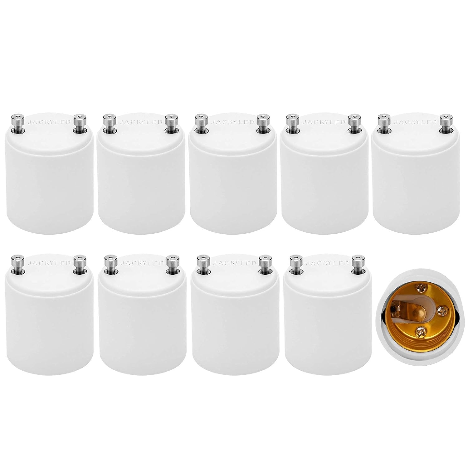 JACKYLED GU24 to E26 E27 Adapter 10-Pack Heat Resistant Up to 392℉ Fire Resistant Converts GU24 Bi-Pin Based Fixture to E26 E27 Standard Screw-in Socket White