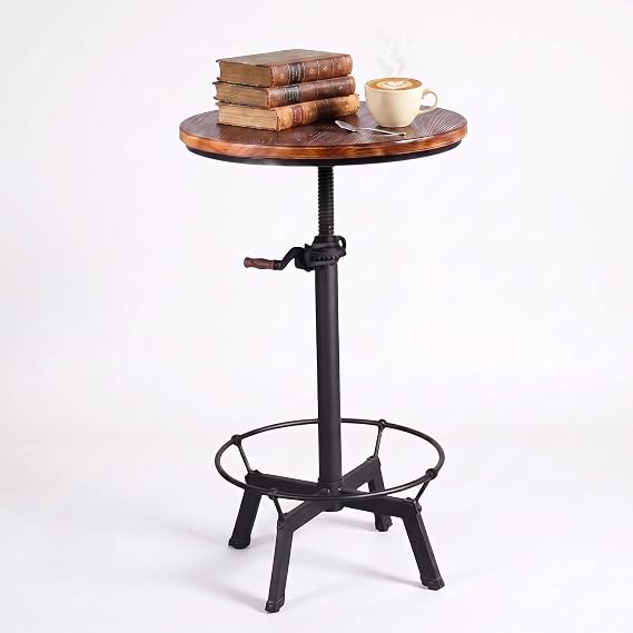 Industrial Bar Table 33.47-39.37inch Height Adjustable Swivel Wooden Top Vintage Breakfast Dining Table Farmhouse Cocktail Bistro Pub Table