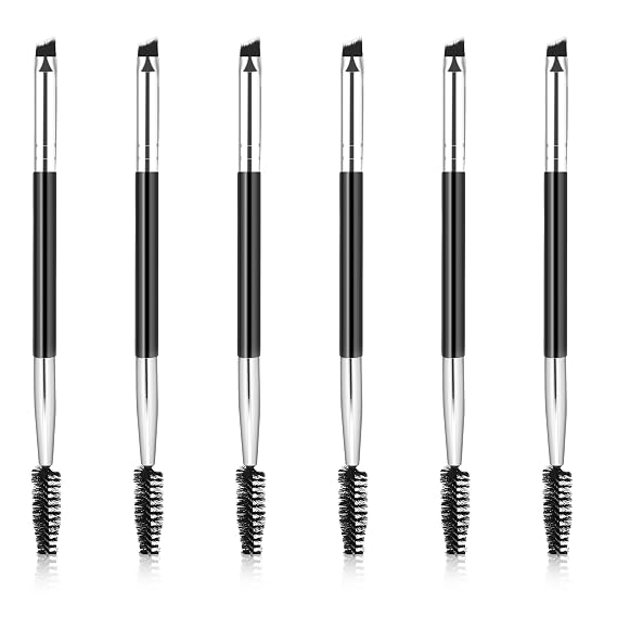 6 Pieces Dual-Ended Brow Brush, Eyebrow Brush, Angled Eye Brow and Spoolie Brushes, Shaping and Filling Eyebrows, Eyebrow Spoolie Brushes for Precise Brushing, Black