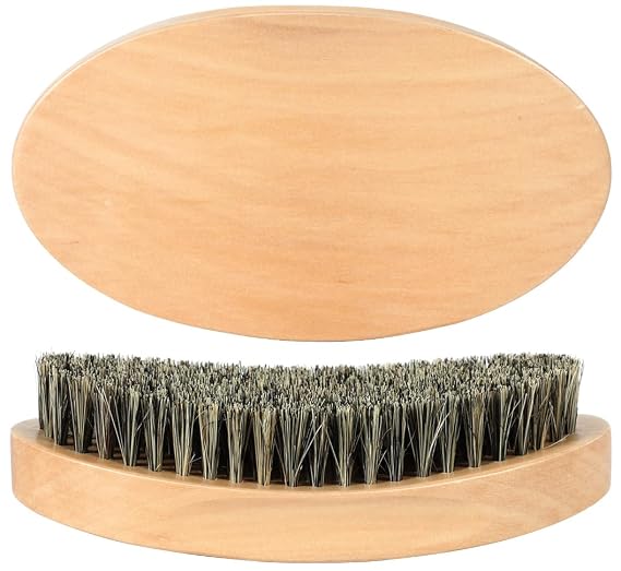 Curved 360 Wave Brush For Men, Medium Hard Palm Wave Brush for Laying Down 360 Waves, Made with Natural Boar Bristle and Wood, Easy to Hold, Perfect for Creating 360 Layer Hair Waves