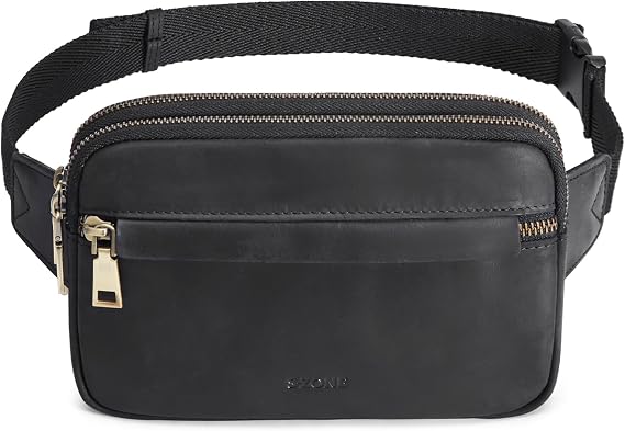 S-ZONE Fanny Packs for Women Genuine Leather RFID Blocking Crossbody Sling | Top Grain Crazy Horse Leather, Waist Chest Bag, Multi Pockets, Travel Running Outdoor Daily Use, Black