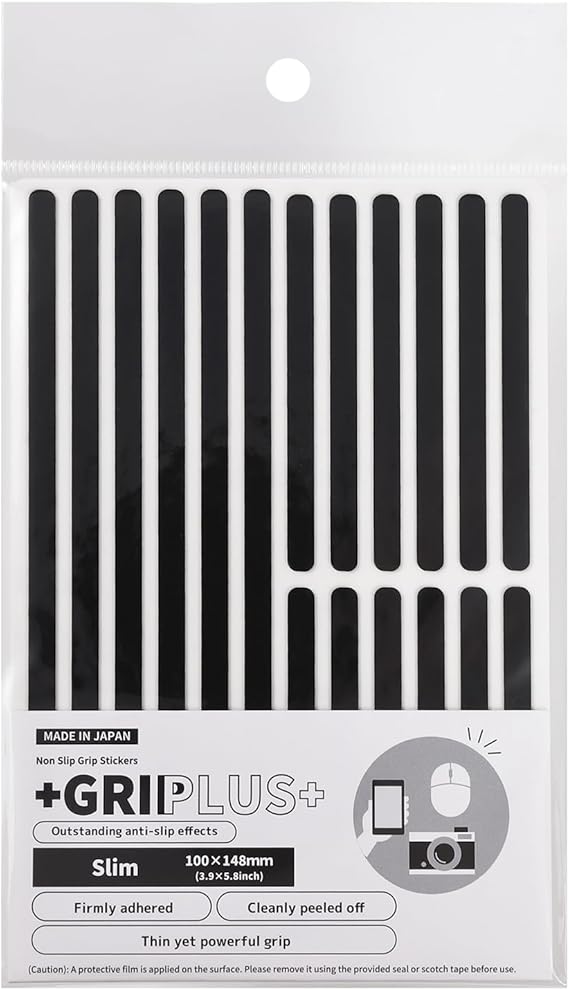 Non Slip Grip Stickers GRIPLUS Slim (Black, 100148mm(3.95.8")) - Reusable Adhesive Pad for Desk, Phone, Mouse, Office, Multi-Purpose