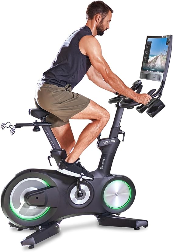 Echelon Connect EX-8s Smart Exercise Bike with 24 Inch HD Touchscreen, LED Flywheel, Bluetooth, 32 Resistance Levels, SPD Pedals, USB Port, Dumbbell Holders & Free 30-Day Echelon Fit App Membership
