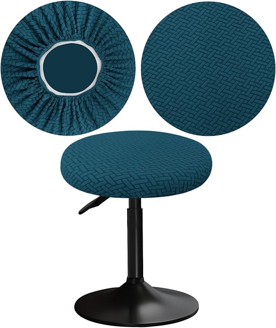 Stool Covers Round 12-16"/30-40cm with Jacquard Bar Stool Seat Covers Round, Elastic Soft and Comfortable are Rich Color (1, Peacock Blue)