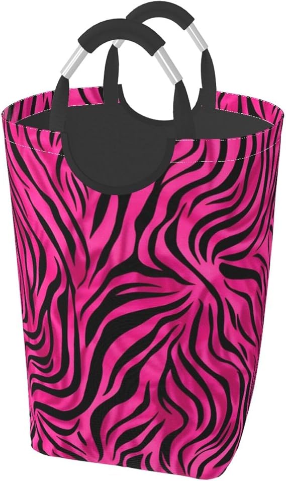 Laundry Basket Pink Zebra Print Laundry Hamper Washing Bin Clothes Basket with Handles for Dorm Bedroom