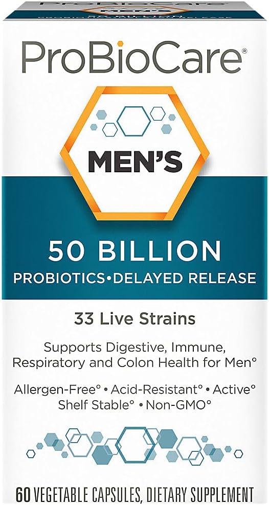 ProBioCare Probiotic for Men - 50 Billion CFUs, Supports Digestive Health and Gut Flora Balance, Promotes Overall Wellness, and Enhances Immune Function (60 Vegetable Capsules)