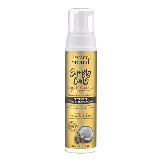 Every Strand Simply Curls Mousse 8 oz, Curl Defining and Volumizing Foam for Wavy, Curly, and Coily Hair, Lightweight Hold for Twist-Outs and Wash-and-Go Styles