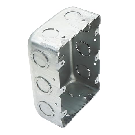 1 Pack Three Gang Multi Device Switch Box, 5.8" L X 4.1" W, 2.2" Deep Metal Electrical Box, 6-TKO's & 4-1/2"KO's Side KO, 2-1/2" & 2-3/4" Bottom KO, Raised Gound Hump, Galvanized
