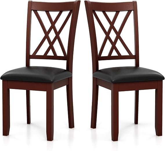 Wood Dining Chairs Set of 2, Wooden Kitchen Side Chairs with Rubber Wood Legs, Padded Seat, Double X-Shaped Back, Farmhouse Dining Chairs for Dining Room, Living Room