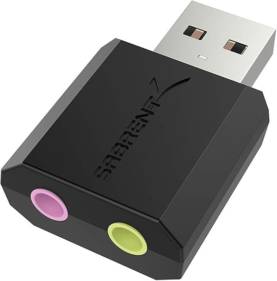 SABRENT USB External Stereo Sound Card Adapter, Plug & Play (AU-MMSA) | USB audio adapter; no drivers needed; for Windows & Mac; 3.5mm headphone & mic jacks; usb to 3.5mm jack audio adapter