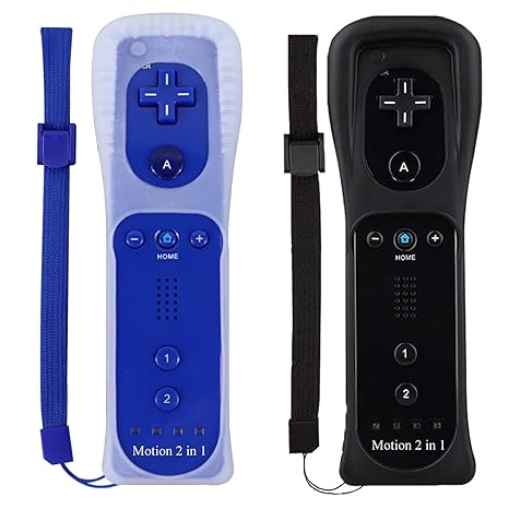 ECRAB Wii Remote with Motion Plus, 2 Pack, Wii Controller Compatible with Wii and Wii U Console Wii Remote Controller with Shock Function (Black+Dark Blue)