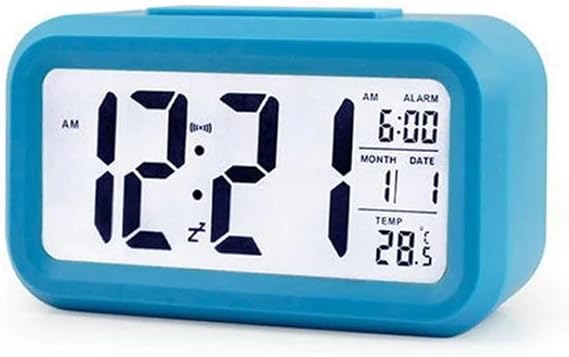 Alarm Clock Digital LCD Alarm Clock with Calendar Thermometer for Bedroom, Office& Travel(Blue)