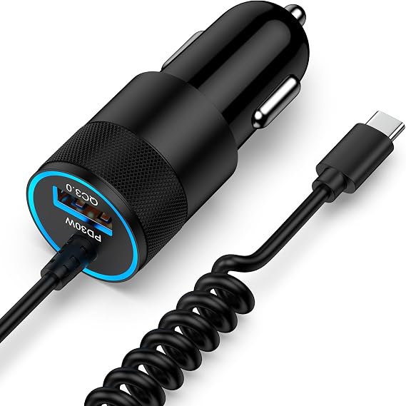 for iPhone 16e 17e 17 Pro Max Air, Fast Car Charger Adapter for iPhone 16 | 16e, 16, 16 Pro Max, 16 Plus, 15 Series, USB C Vehicle Phone Auto Automobile Plug with 2.8FT Coiled Cable Cord, Fast Charging