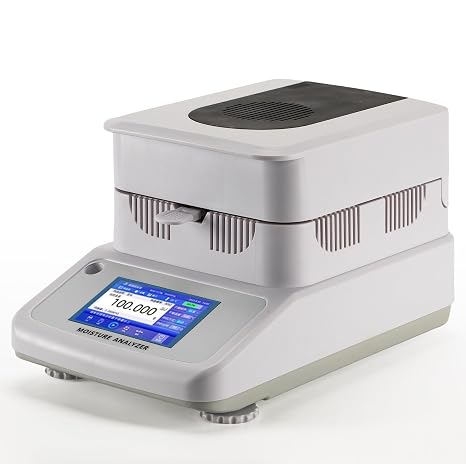 Halogen Moisture Analyzer 120g/0.005g 0.02%, 5" Touch Screen, Halogen Heating, Built-in Database, RS232 Interface for Laboratory & Industrial Use, 110V