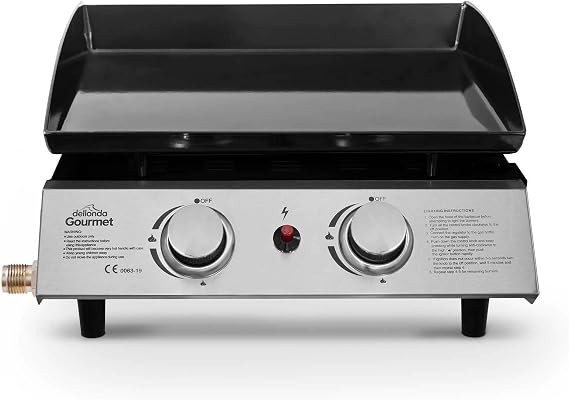 Dellonda 2 Burner Portable Gas Plancha 5kW BBQ Griddle, Stainless Steel - DG21