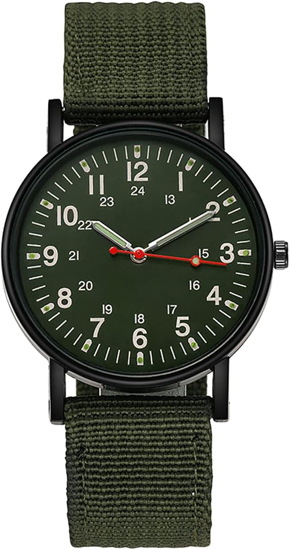 Men's Wristwatch, Luminous Luminous Arabic Numerals, Simulated Military Watch, Outdoor, 24 Hour Luminous, Pointer Quartz, Large Dial, Simple, Canvas Strap, Quartz, Stylish, Military Watch, Stylish