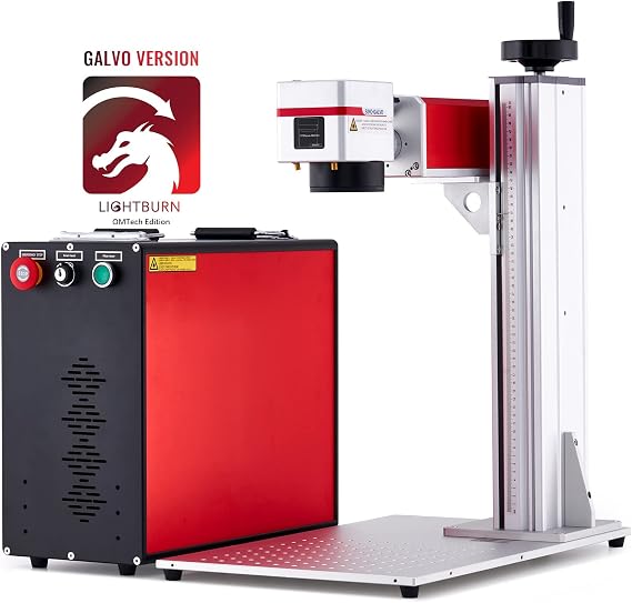 OMTech 20W Fiber Laser Marking Machine, LightBurn Compatible MOPA Laser Engraver with Red Dot Guide for Metal Color Marking, 7x7 Solid State Laser Etching Machine for Aluminum Steel Gold Jewelry More