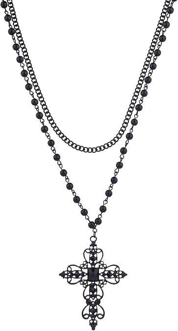 LUX ACCESSORIES Rosary Elegant Fancy Beaded Cross Necklace