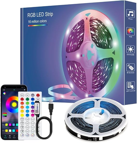Led Strip Lights 1M/3.28ft, TV LED Backlight with Smart App Control Remote, 5050 RGB Music Sync Colour Changing, USB Smart LED Strip Light for TV,Computer, Monitor, Bedroom, Party and Home Decoration [Energy Class A]