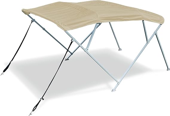 Savvycraft 4 Bow Bimini Top, 8 Feet Long Square Tube Bimini Top Set, Includes Marine Grade Canvas Cover, Storage Boot, Rear Poles with 1 Inch Aluminum Frame, Beige Color, 4 Bow 96"L 54"H 97"- 103"W