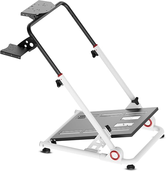 Ultimate Steering Wheel Stand, Double Stem Adjustable Height & Angle, Foldable Compact Design, Compatible with Logitech, Fanatec, Thrustmaster, Hori, Xbox & PlayStation, Sturdy Steel Frame, Stand Only
