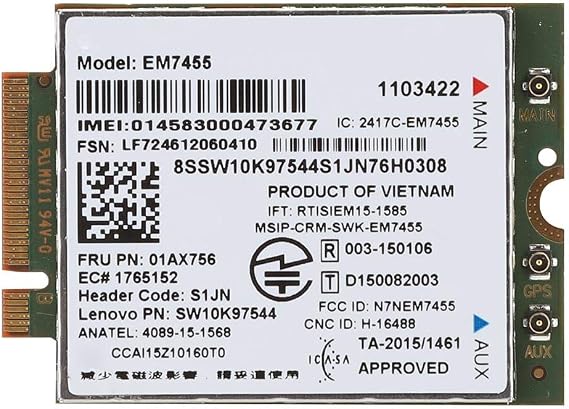 EM7455 Network Card, for ThinkPad T460 T460p T460s Wireless Network Card 4G LTE Module 300 Mbps NGFF/M2 Card for Notebook, Tablet and Ultrabook etc