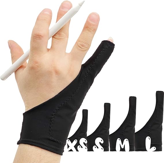 AKX Artist Drawing Glove Xsmall - 2 Pack Palm Rejection for iPad - Smudge Guard, 1 Finger, Fingerless, Good for Left and Right Hand, Black | AK-010