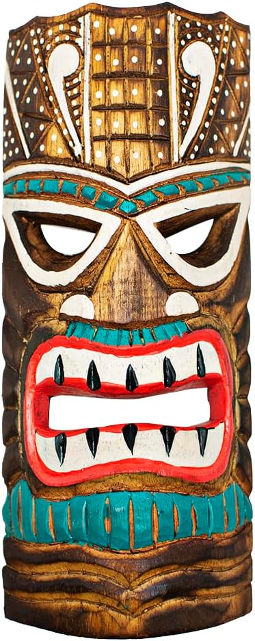 Hand Carved Wood Tiki Head Mask 3D Tropical Yard Luau Party Wall Decor