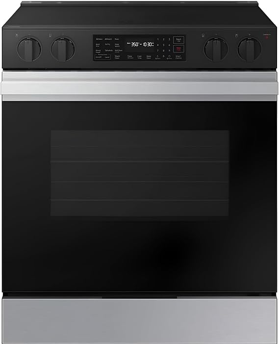 Samsung NSE6DG8300SR Slide-In Electric Smart Range 5 Elements, 6.3 Cu. Ft. Convection Oven, Warming Drawer, Air Fry, Self & Steam Clean, ADA Compliant, Stainless Steel