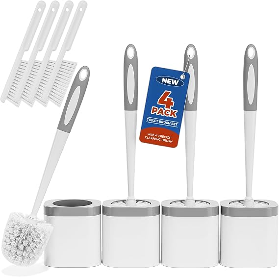 Holaloha Toilet Brush and Holder Set, Space Saving, 4 Pack, White