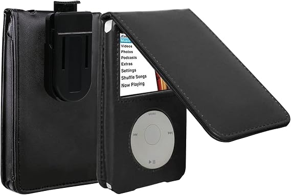 V-TOP Leather Case for Apple iPod Video Classic 80G 120G 160G 60G Classic Protective with Movable Belt Clip Black