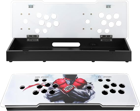 Sturdy DIY Arcade Console Kit - Metal Base and Acrylic Panel, 2 Player Video Game Machine Case, Supports 8 Buttons Each, Compatible with Pandora Kits (White)