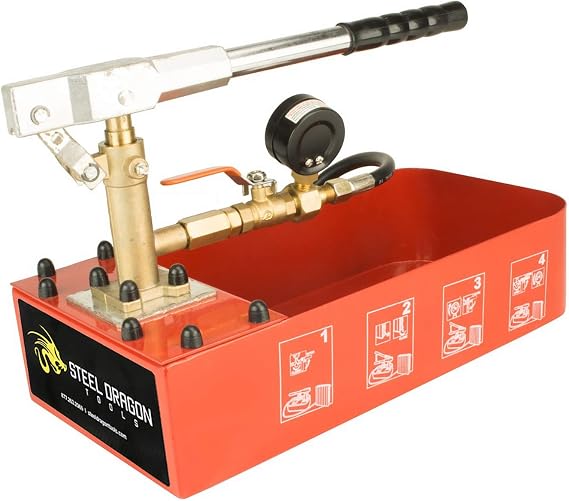 Steel Dragon Tools RP-30 Hydraulic Manual Pressure Test Pump 726 PSI 2 Gallon Tank 1/4" & 1/2" Connection