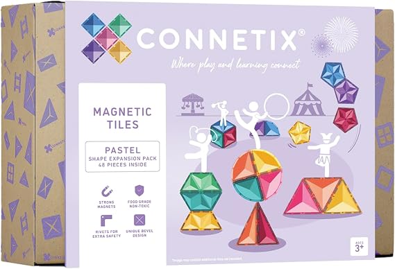 CONNETIX Magnetic Tiles Pastel Shape Expansion Pack, 48 Pieces
