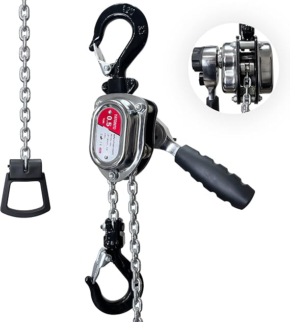 YATOINTO 1/2 Ton 1100lbs Chrome Mini Lever Block 3M 10Ft Come Along Manual Chain Hoist Steel G80 Puller Hoist with Hook for Building