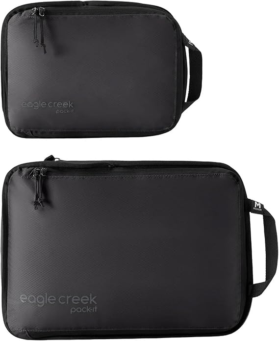 Eagle Creek Pack-It Isolate Compression Packing Cubes S/M I Ultralight 2-Piece I Up to 70% Space Saving I Ocean Recycled I Black