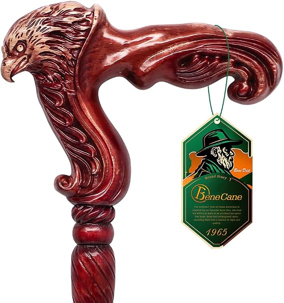 BeneCane Handmade Wooden Walking Cane for Men and Women, Detachable Eagle Handle Walking Stick, Fashionable Unisex Cane with Ergonomic and Comfort Grip Handle