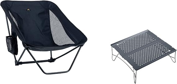iClimb 1 Solo Mini Folding Table and 1 Low Folding Chair Bundle, Ultralight Compact for Solo Person Outdoor Backpacking Camping Hiking Beach Concert