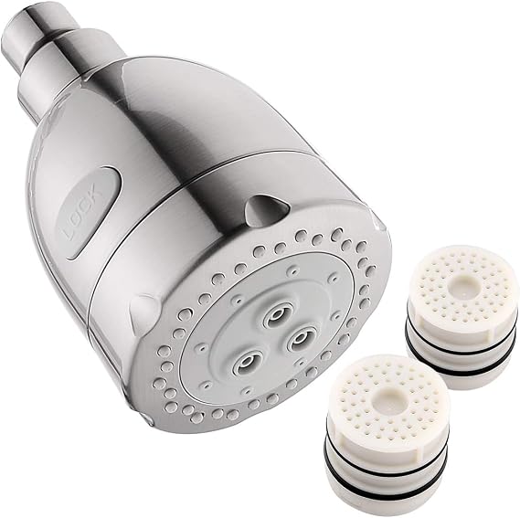 BRIGHT SHOWERS Filter Shower Head for Hard Water, Chlorine and Heavy Metals, High Output Bathroom Water Softener Rainfall Shower Head for Hair, 3 Settings Spray, 2 Filter Cartridge, Brushed Nickel