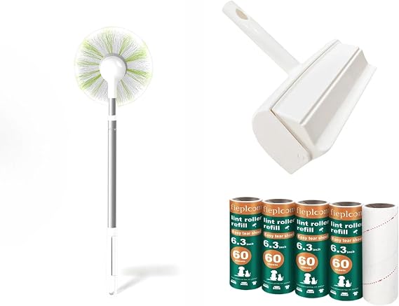 Tub Tile Scrubber Brush with Extendable Pole, 1 Pc Non-Scratch for Bathroom & 1 Pc Long Lint Roller Set with Easy Peel Sheets