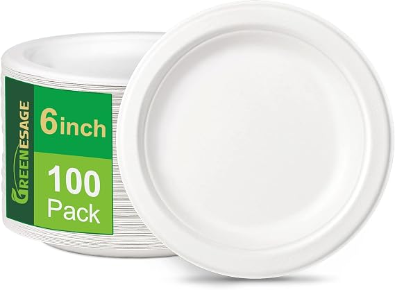 Disposable Plates 100 Pieces Paper Plates 15 cm White Round Disposable Tableware Small Party Plates Sugar Cane Disposable Tableware Disposable Plates Biodegradable