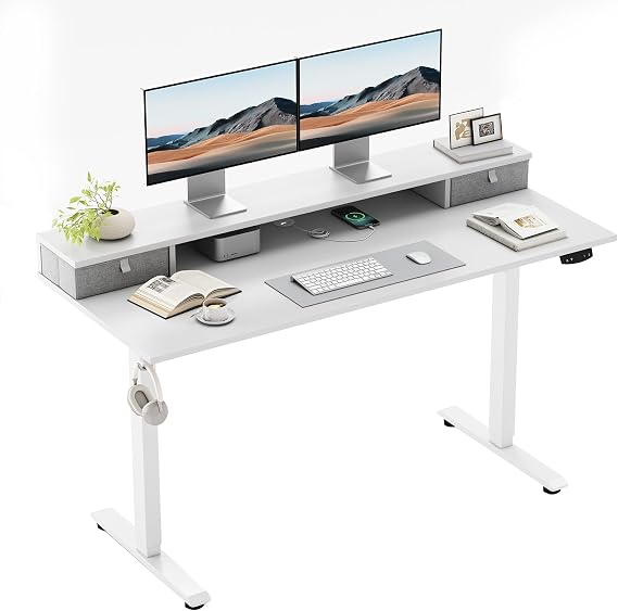 Klicelor Electric Height Adjustable Desk, with 2 Fabric Drawers, 100x60cm