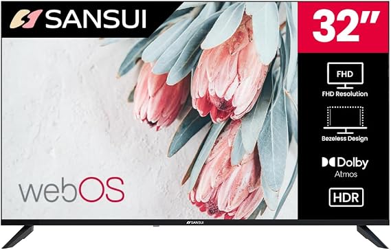 SANSUI 32" VA Series Full HD Frameless Design Smart TV with Dolby Vision HDR, Dolby Atmos, WebOS