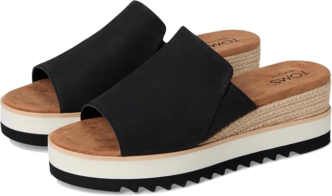 TOMS Women's Diana Mule Wedge Sandal, Black Leather, 8.5