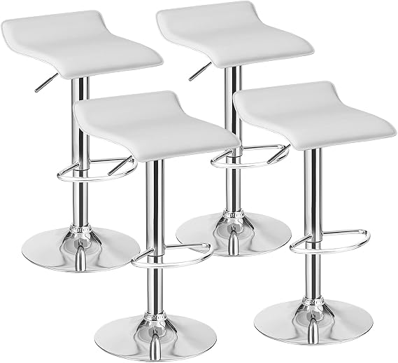 Casart Bar Stools Set of 4, Adjustable Swivel PU Leather Barstools w/Footrest, Chrome Base, Hydraulic Modern Bar Chairs for Dining Room Pub Cafe, Counter Height Bar Stools for Kitchen Island (White)