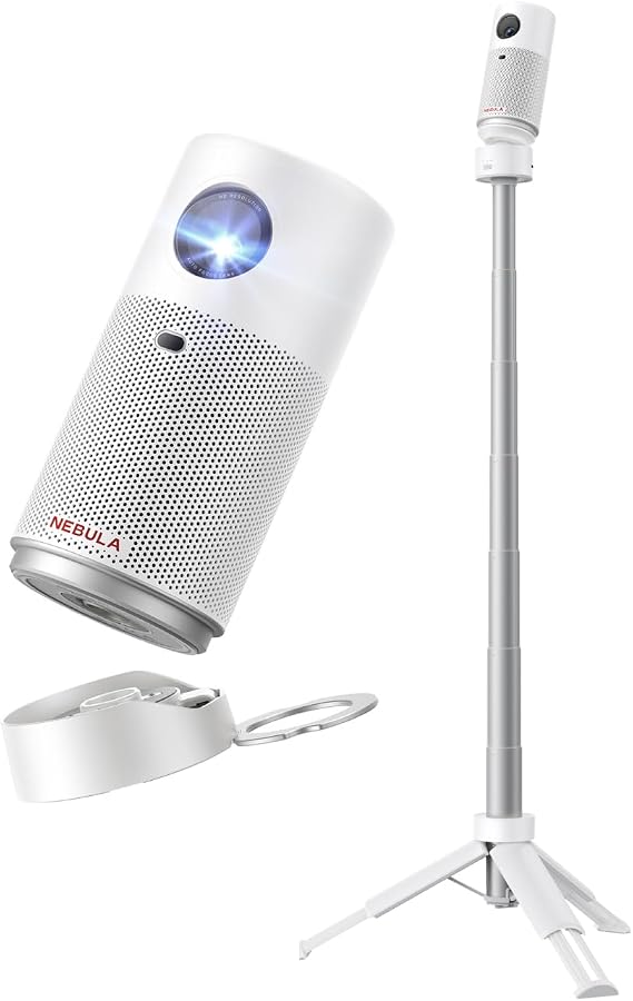 NEBULA Capsule Air Projektor mit Google TV offiziell Lizenziertes Netflix 720p Smarter Mini-Beamer mit WLAN & Bluetooth 2 Stunden Akku Dolby Digital ultrakompakt für Flexible Nutzung