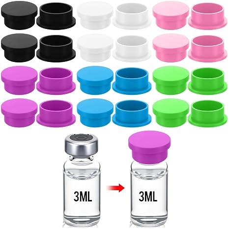 Thyle 24 Pack Vials Caps Glass Protective Vial Caps Vial Adapter, Lids Cover Reusable for 3ml Injection Vials Storage Cap, Easy to Clean Leakproof Dust Resistant, 6 Colors (3ml,Classic)