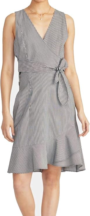 RACHEL Rachel Roy Womens Dawn Striped Faux-Wrap Casual Dress